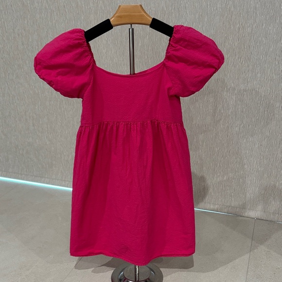 Janie AND Jack Girls Fuchsia Pink Puff Sleeve Seersucker Party Dress 8 - Picture 3 of 7